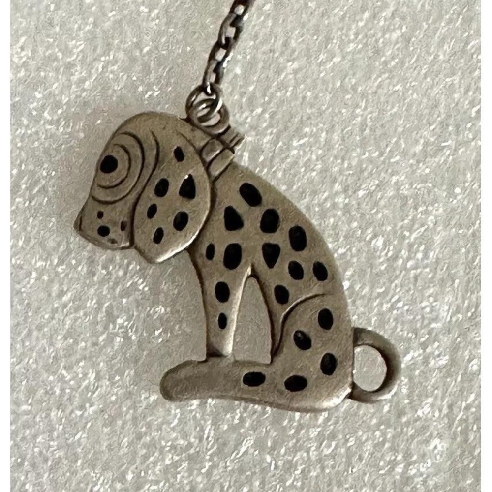 Antique Dismal Desmond Dalmatian Dog & Horseshoe Sterling Silver Keychain Fob - Picture 2 of 5